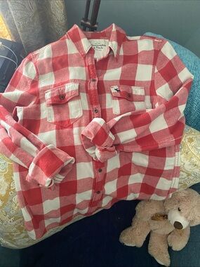 Abercrombie & Fitch Red and White Plaid Button-Down Shirt